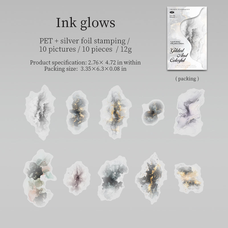 0615 Watercolor dyeing PET sticker -10Pcs each pack