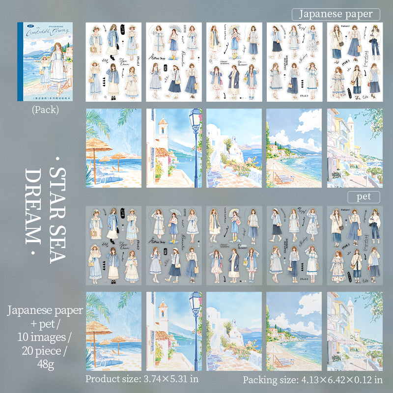 0622 Travel Girl PET & Washi pre-cut Sticker Book -20Pcs each pack