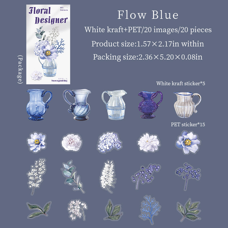 1112 Flowers PET & Solid sticker -20Pcs each pack