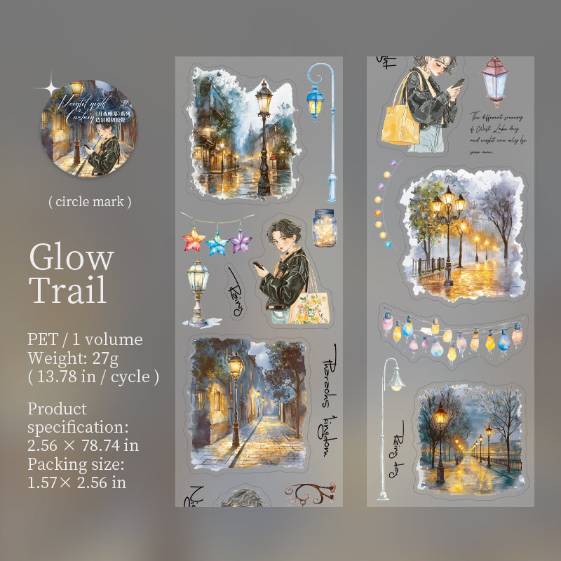 0610 Girl and night scene PET tape *pre-cut -6.5CM*2M