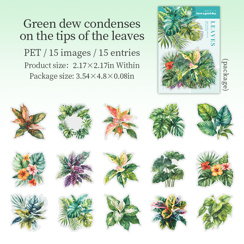 0723 Leaves PET sticker -15Pcs each pack
