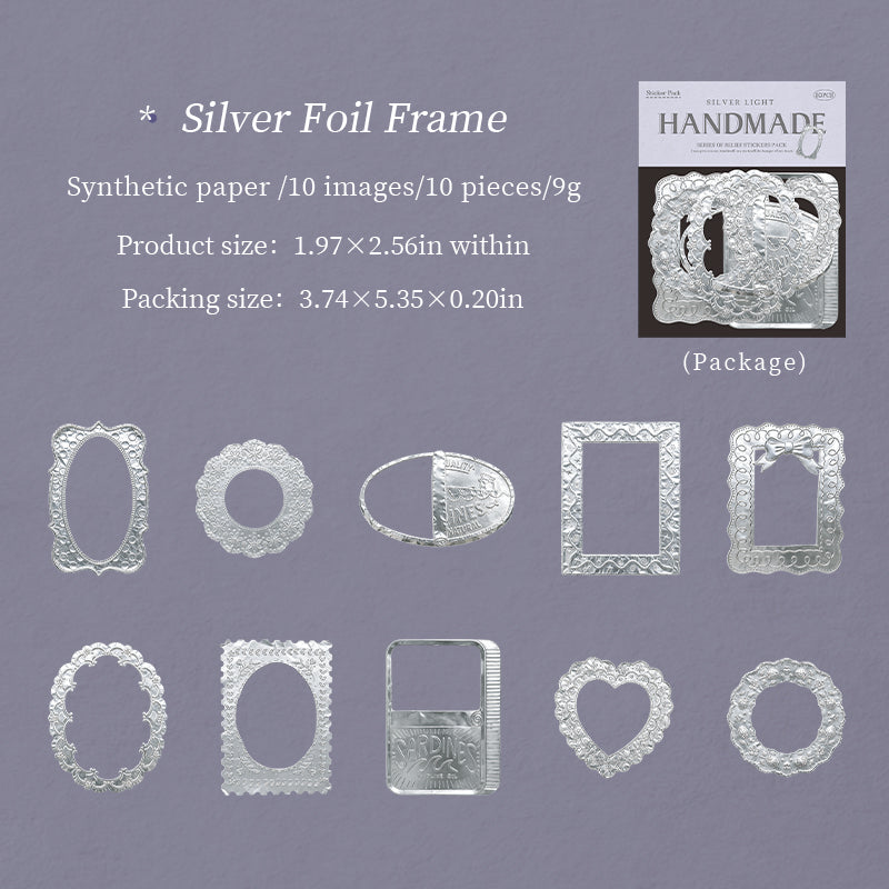 Silver Glow Handcrafted Synthetic Paper Embossed Stickers -10Pcs each pack