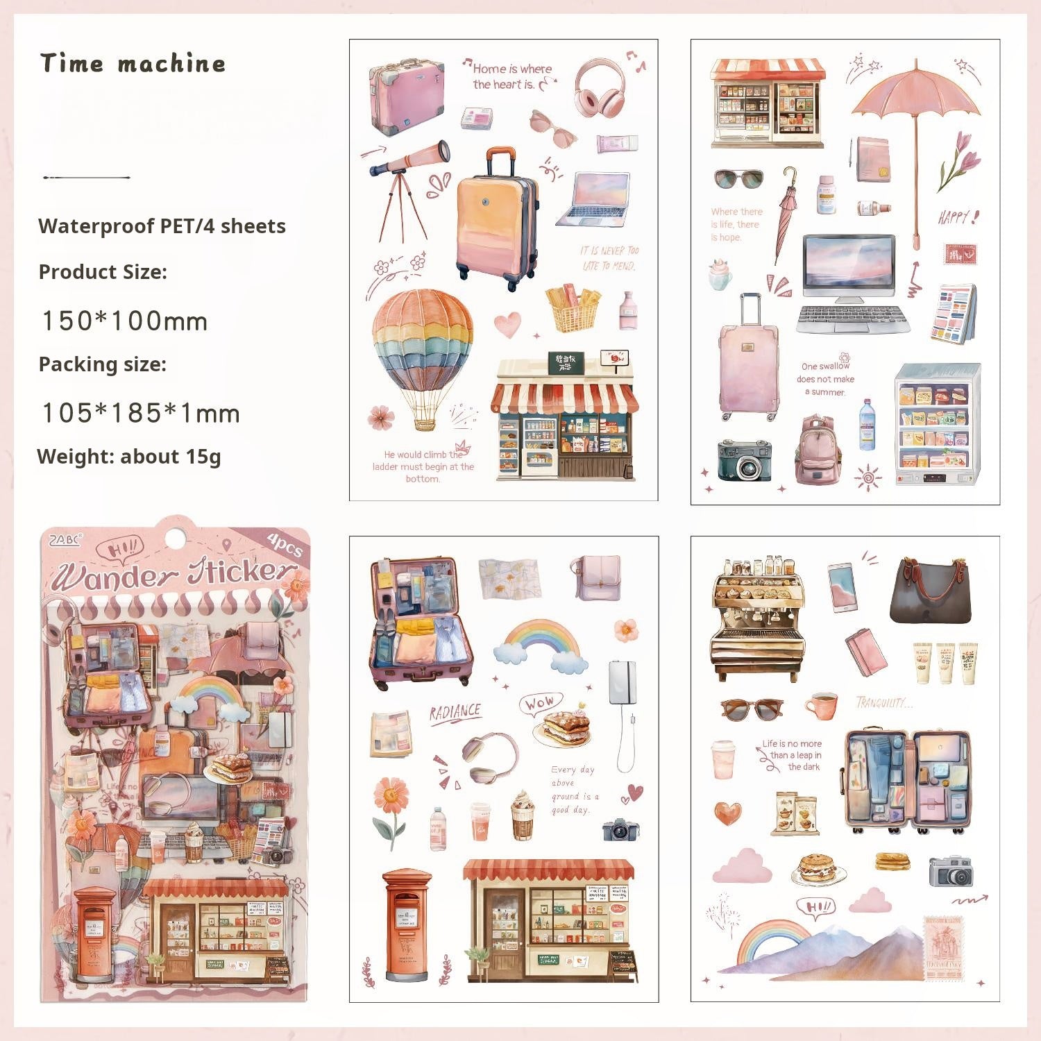 0910 Travel diary PET Sticker -4Pcs each pack