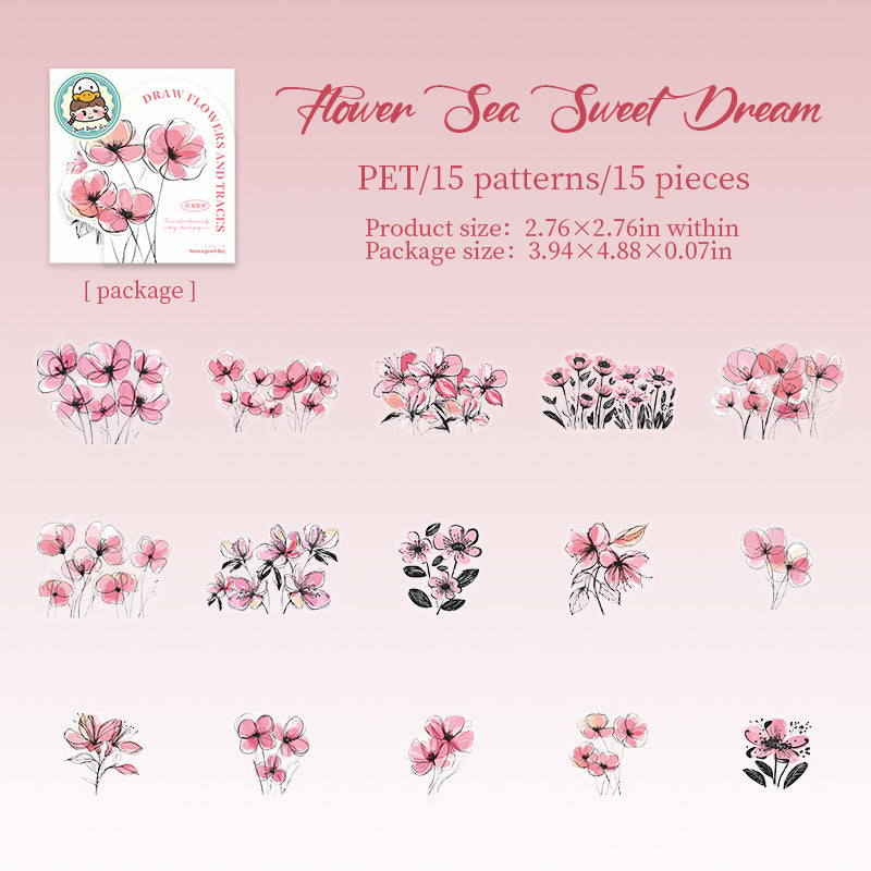 0623 Depict flowers PET Stickers -15Pcs each pack