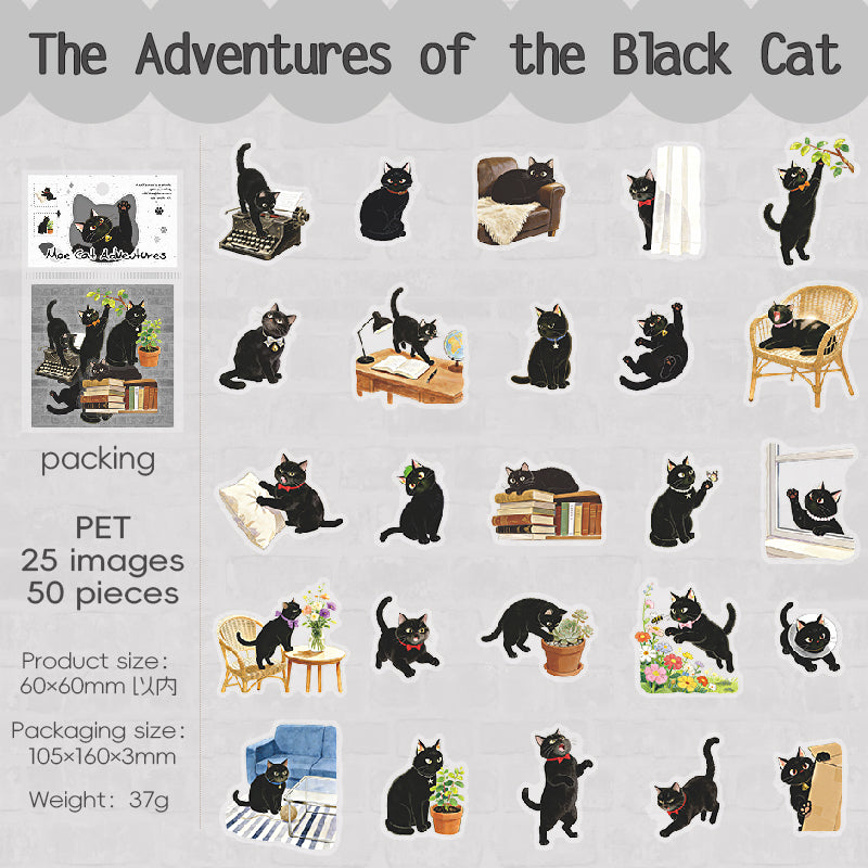 260314 The Cute Cat's Adventure PET Sticker -50Pcs each pack