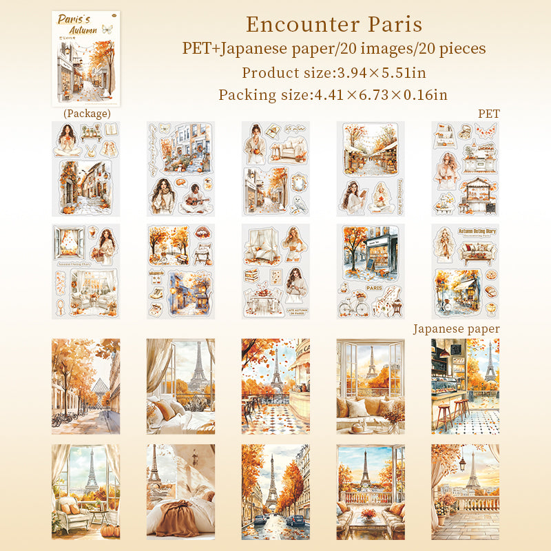 0916 Autumn in paris PET & Washi Sticker book -20Pcs each pack