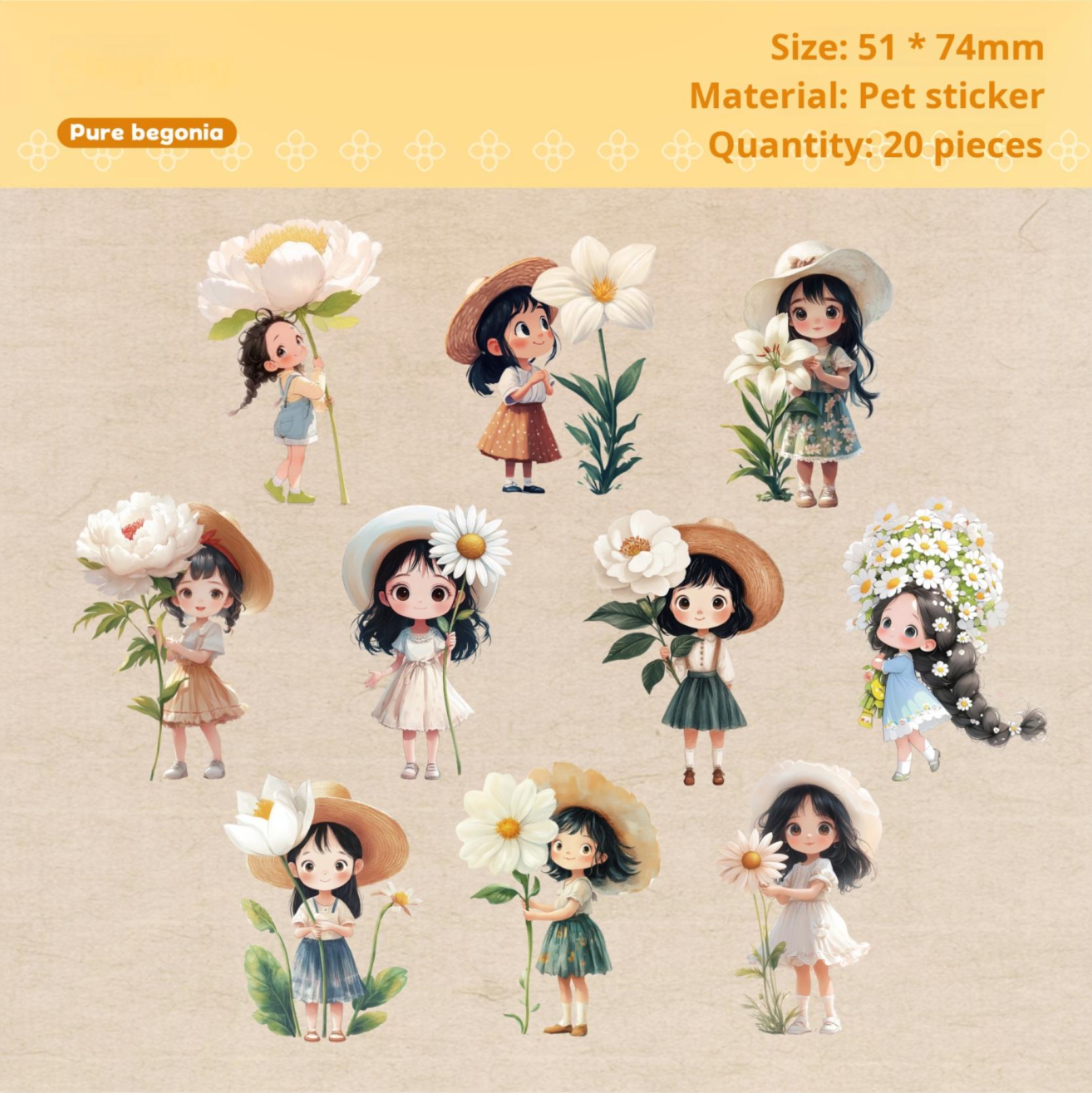 0604 Flower girl PET sticker -20Pcs each pack