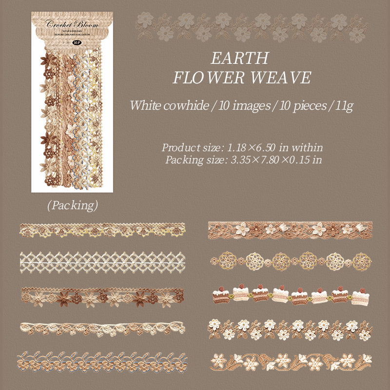 Crochet Floral Motifs Solid Stickers -10Pcs each pack