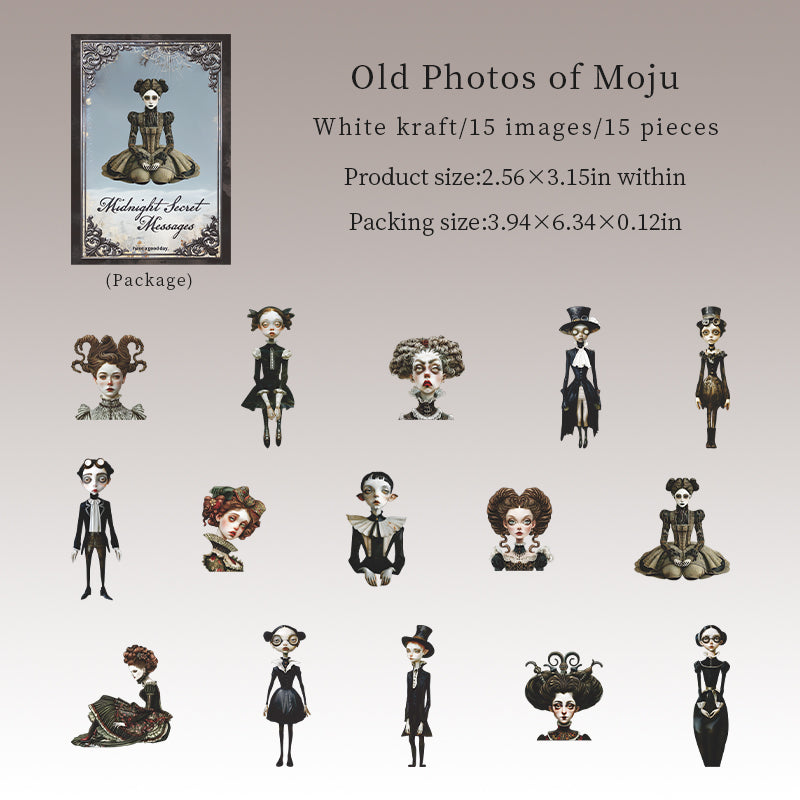 Midnight Secret Messages Vintage Character PET Stickers -15Pcs each pack