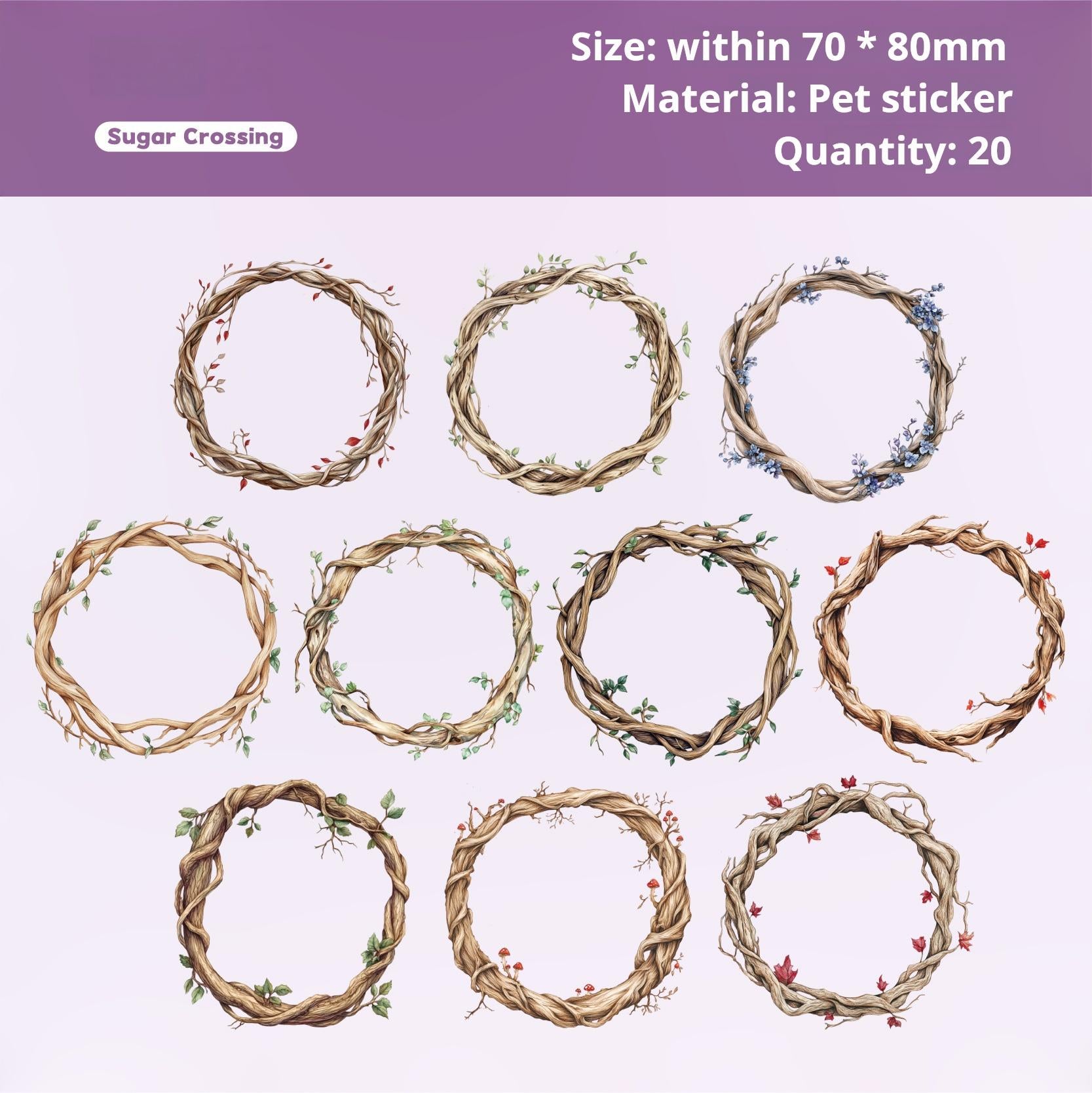 0819 Tree vine circle PET Sticker -20Pcs each pack