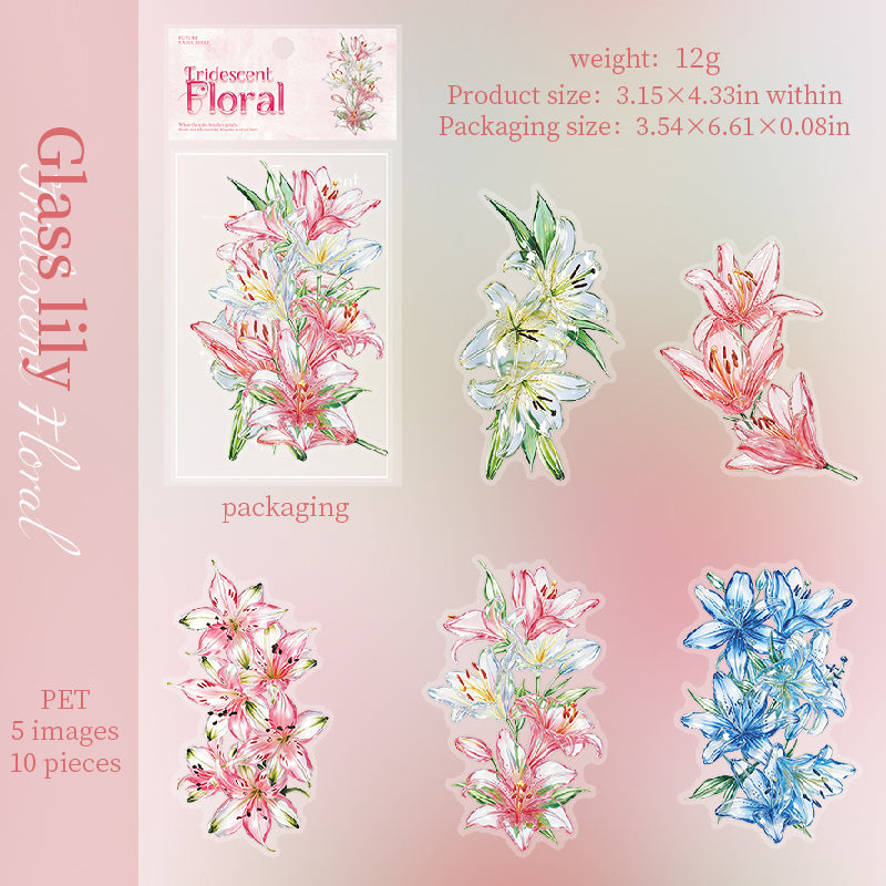 Iridescent Floral PET Stickers -10Pcs each pack