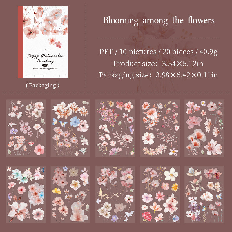 Foggy Watercolor Painting PET Sticker Book -20Pcs each pack