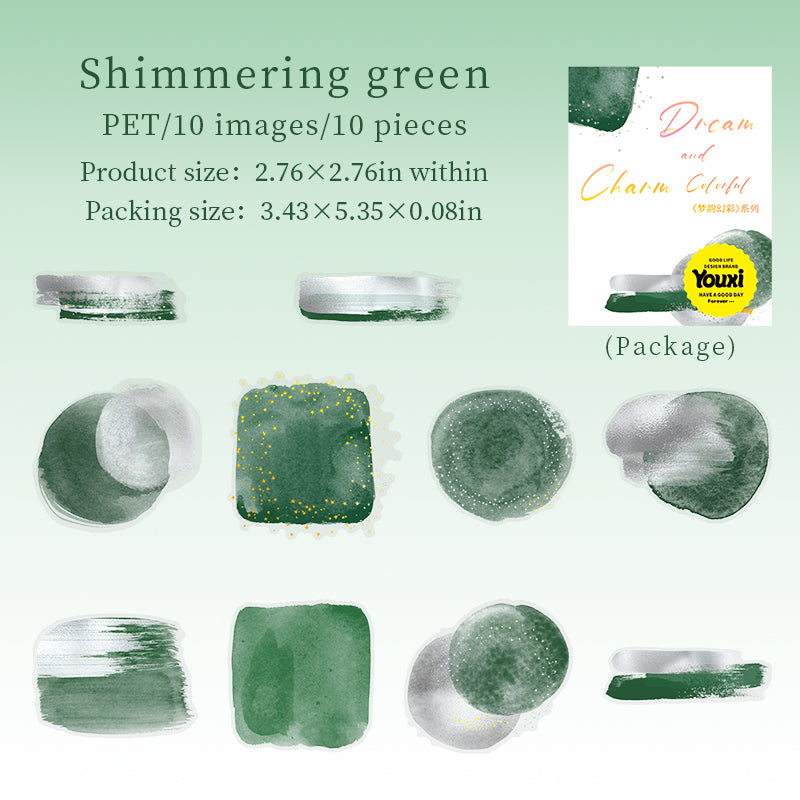 0812 Watercolor smudge PET Sticker -10Pcs each pack