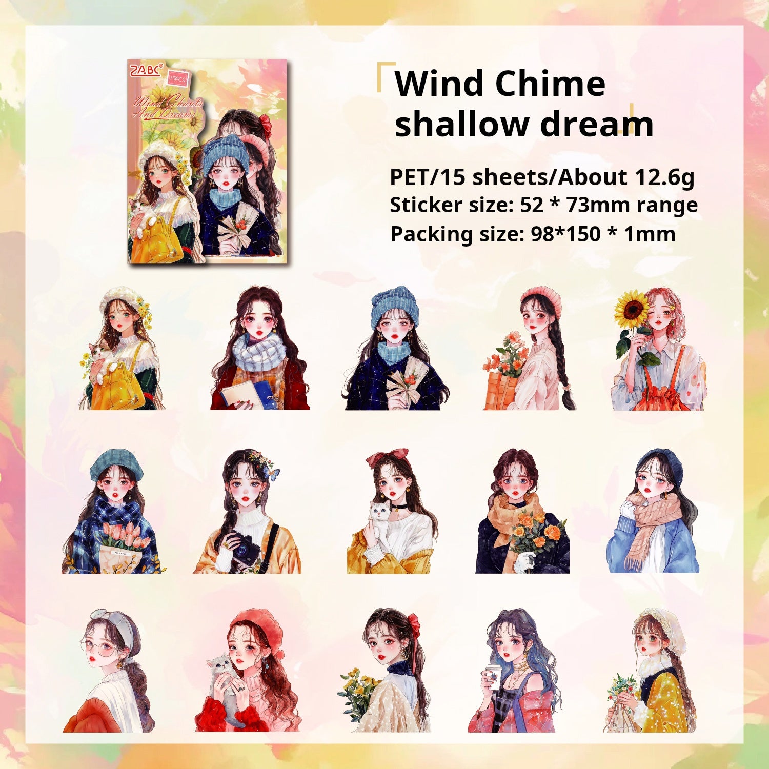 0802 Girls PET Sticker -15Pcs each pack