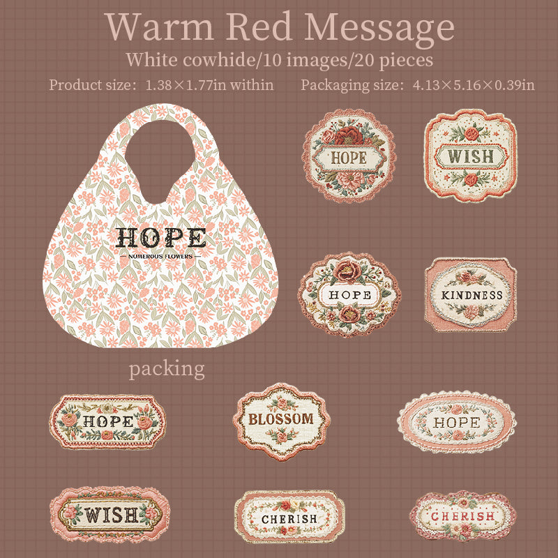 0914 Floral embroidery label Solid Sticker -20Pcs each pack