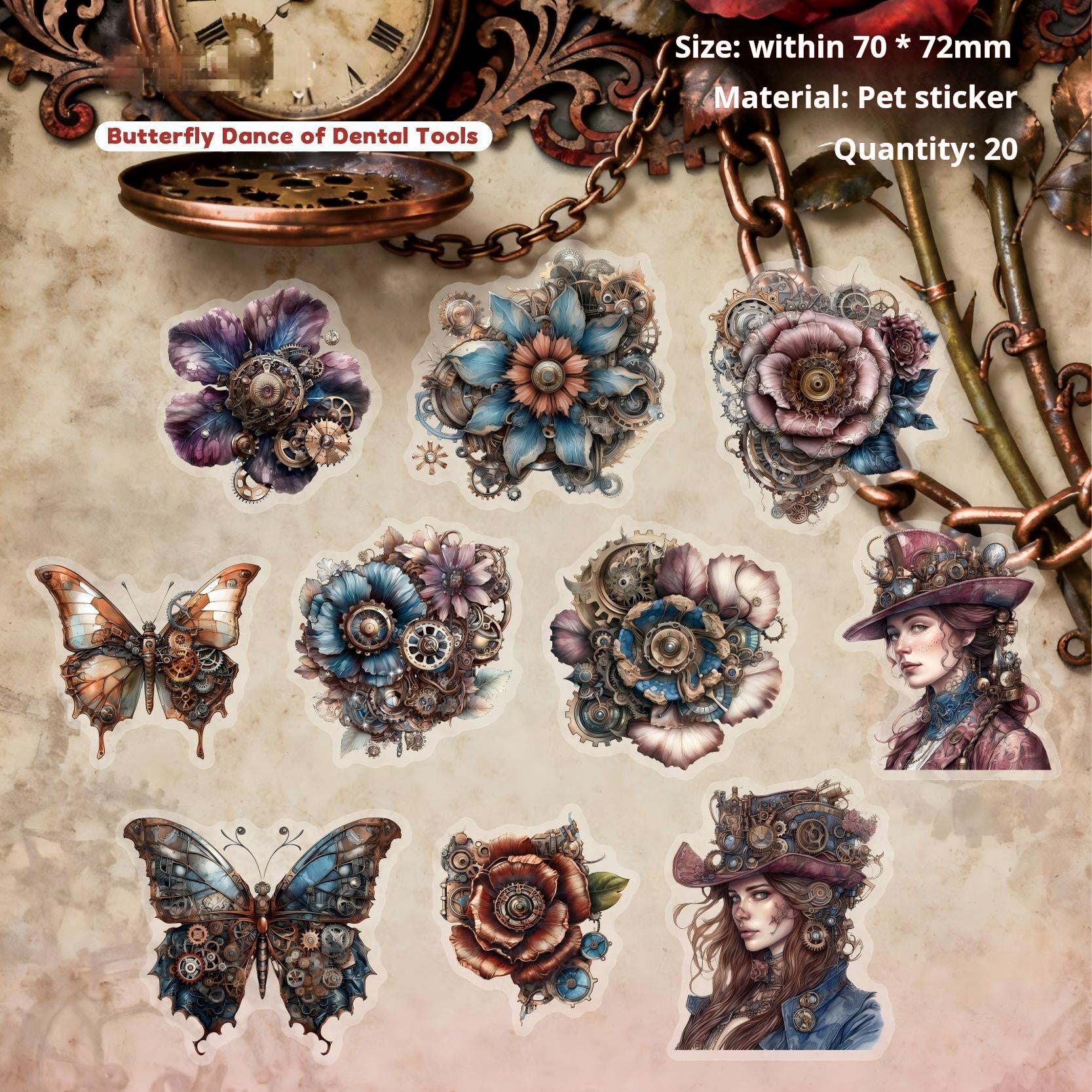 1112 Steampunk era PET sticker -20Pcs each pack