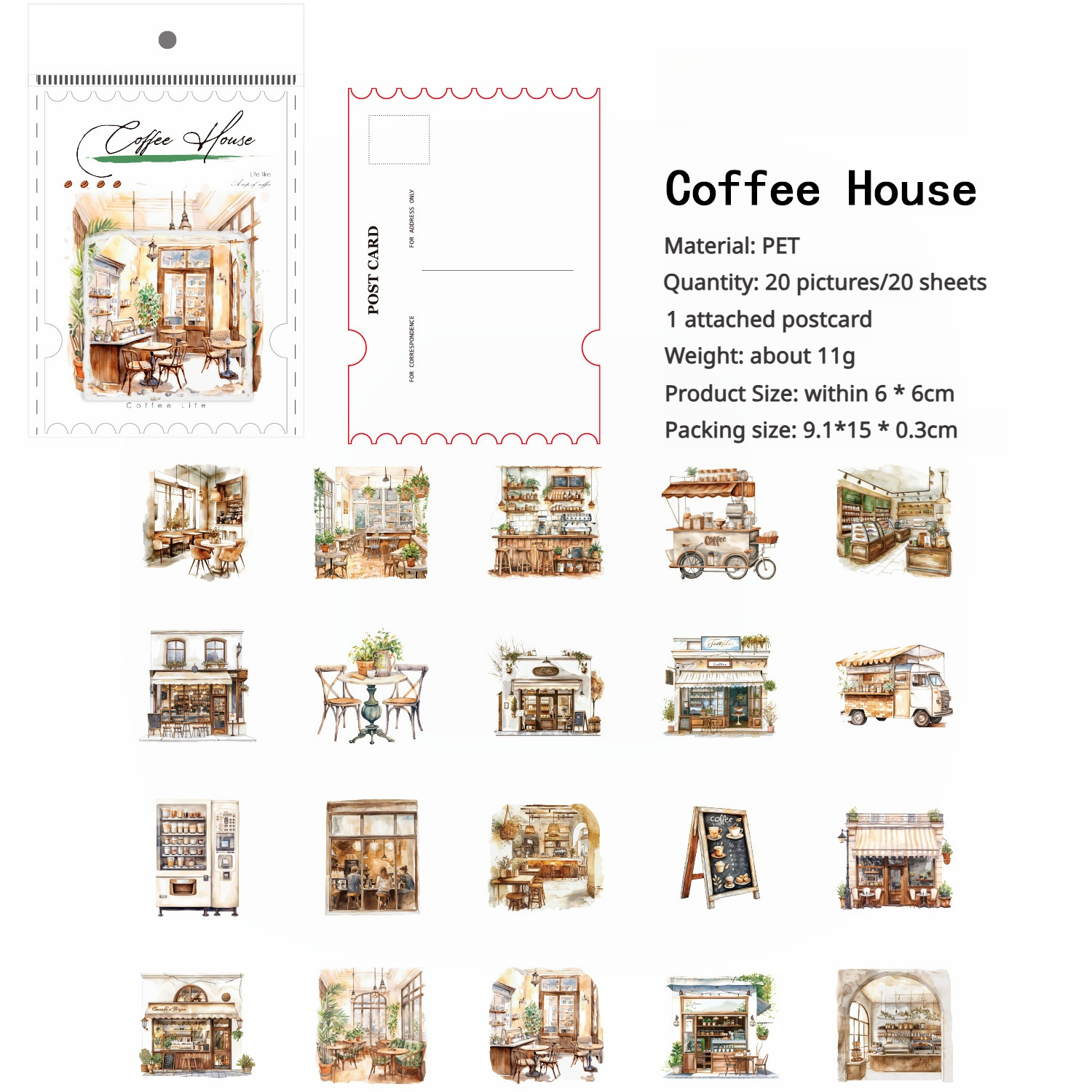 0619 Coffee life PET Sticker -20Pcs each pack
