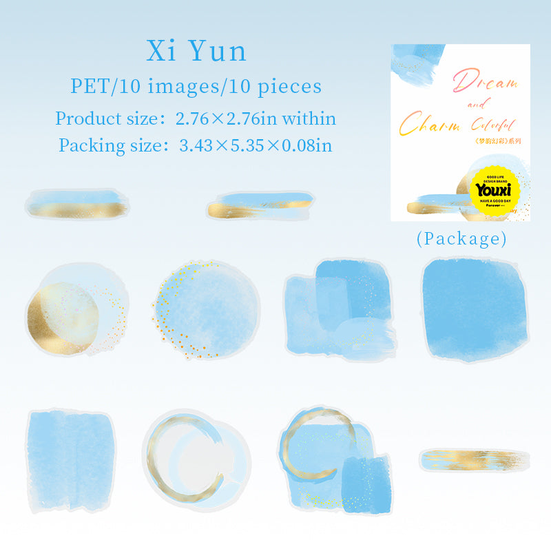 0812 Watercolor smudge PET Sticker -10Pcs each pack