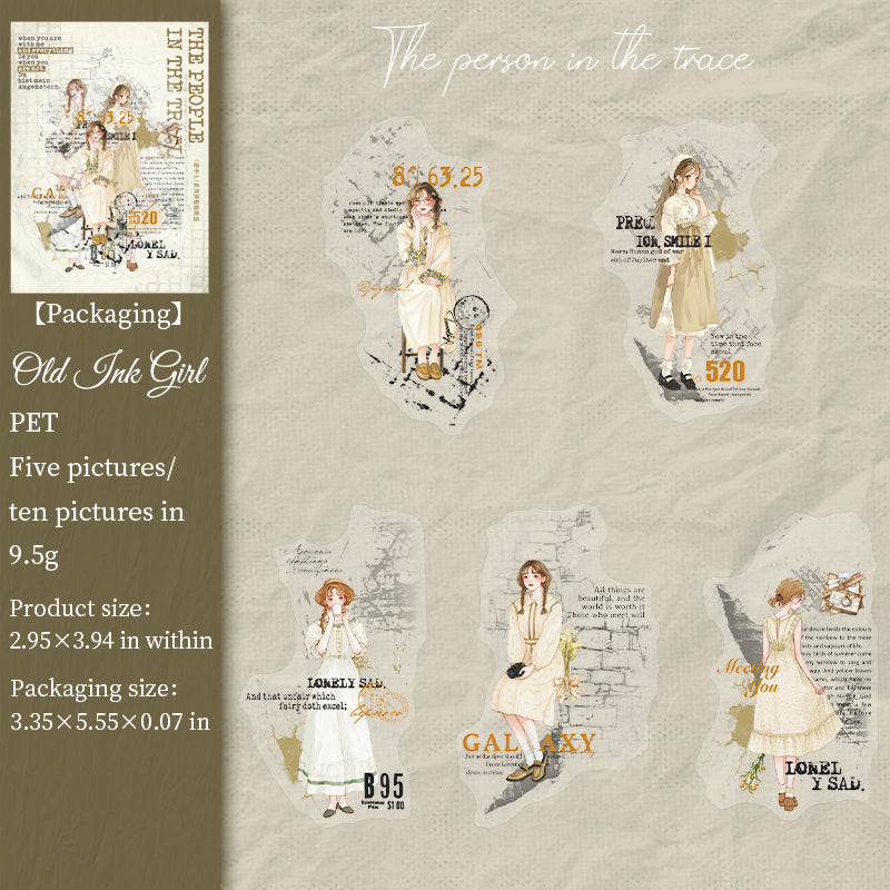 0816 Girl in traces PET Sticker -10Pcs each pack