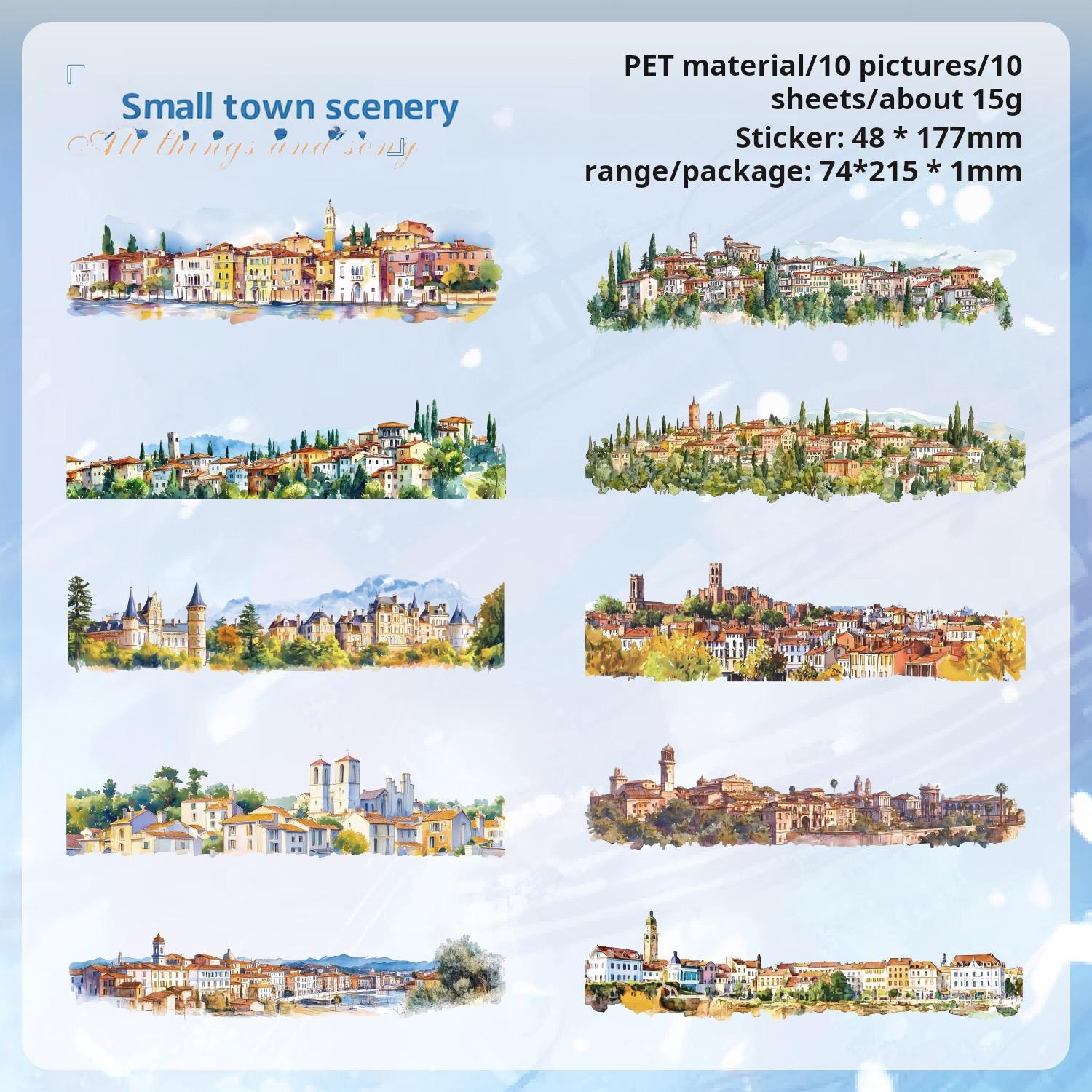 0729 Small town scenery PET Sticker -10Pcs each pack