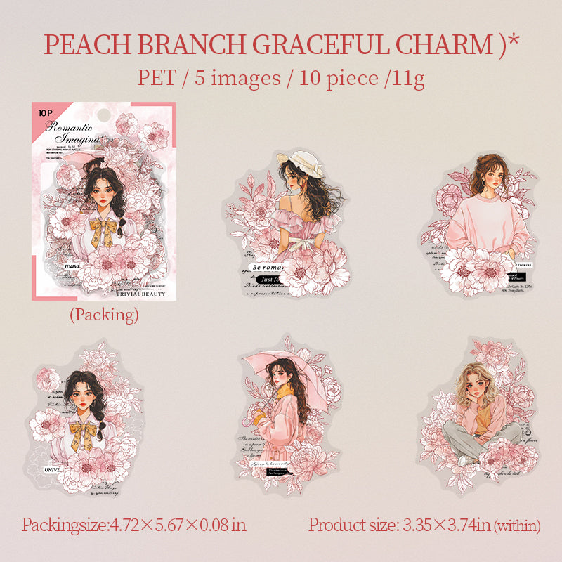 0809 Flower and girl Sticker -10Pcs each pack