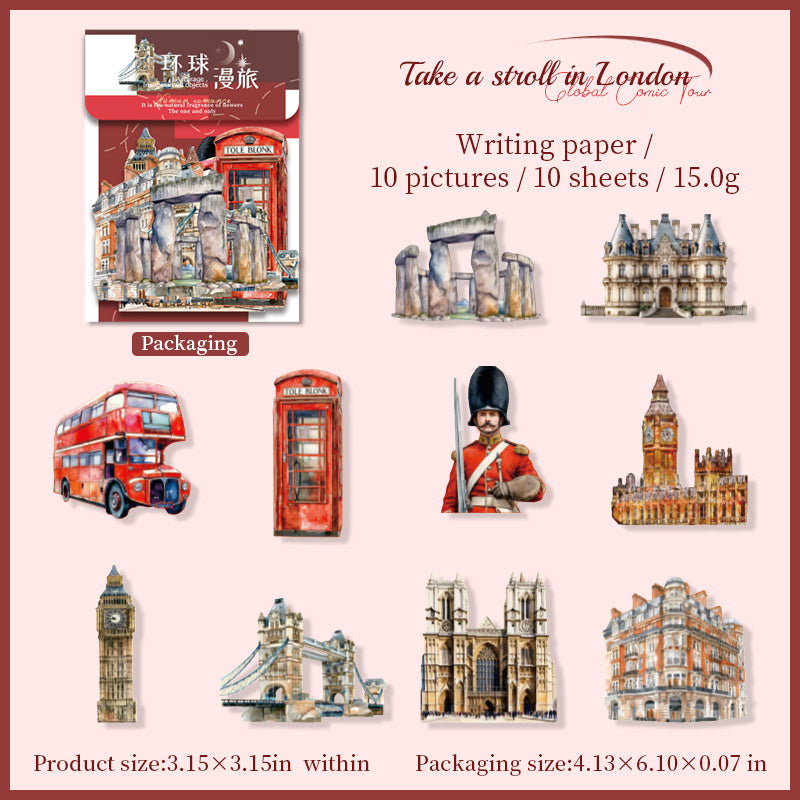 0621 Around the world cardstock Sticker -10Pcs each pack