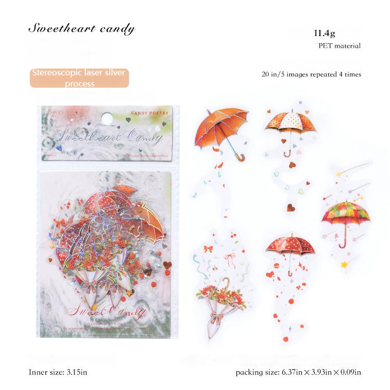 0828 Umbrella PET Sticker -20Pcs each pack