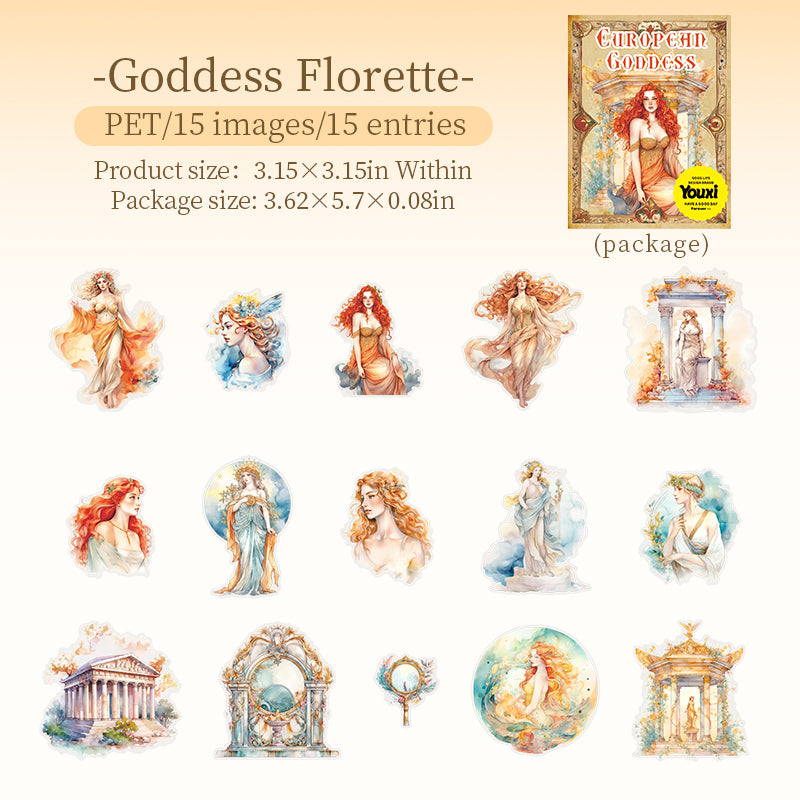 0826 Mythical goddess PET Sticker -15Pcs each pack