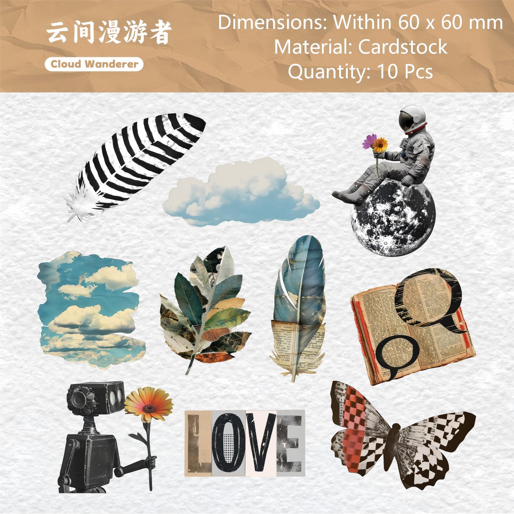 260415 Old Dreams Collage Poetry cardstock sticker -10Pcs each pack