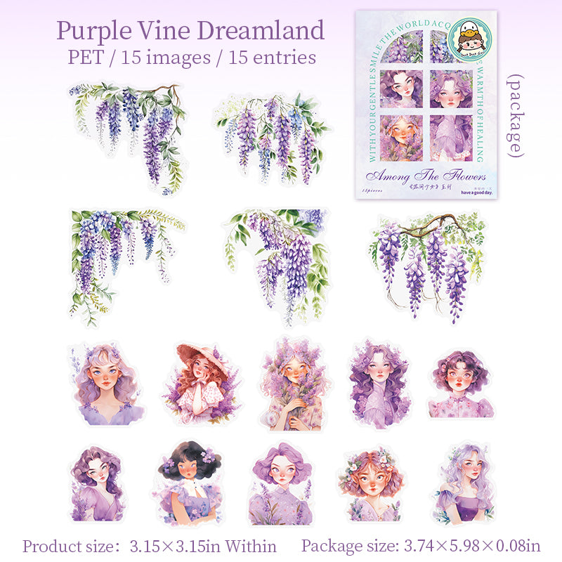 0630 Flowers and girls PET sticker -15Pcs each pack