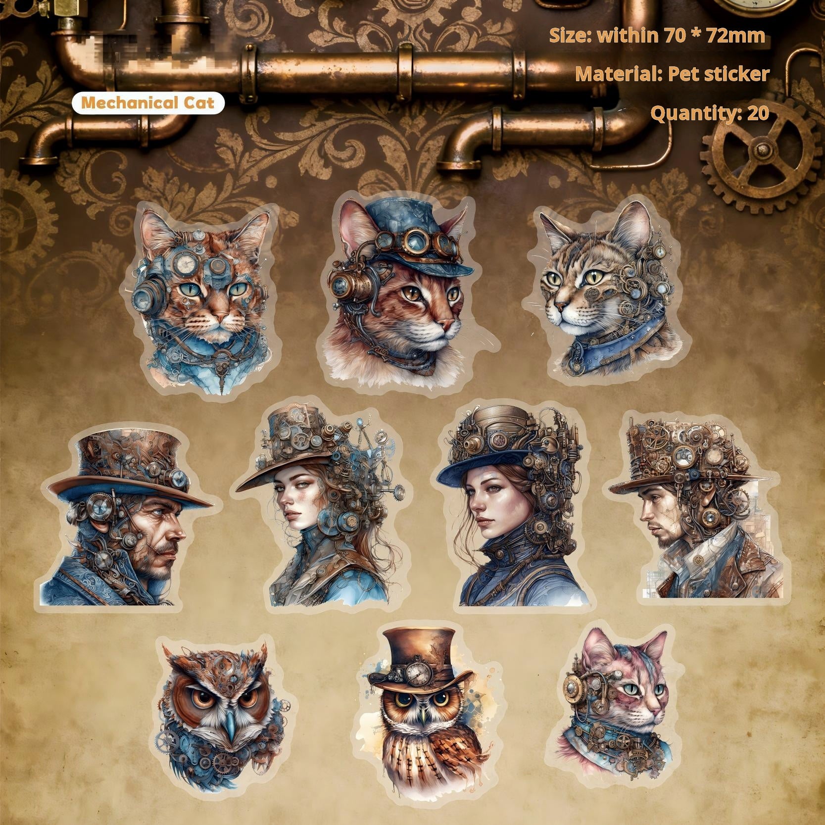 1112 Steampunk era PET sticker -20Pcs each pack