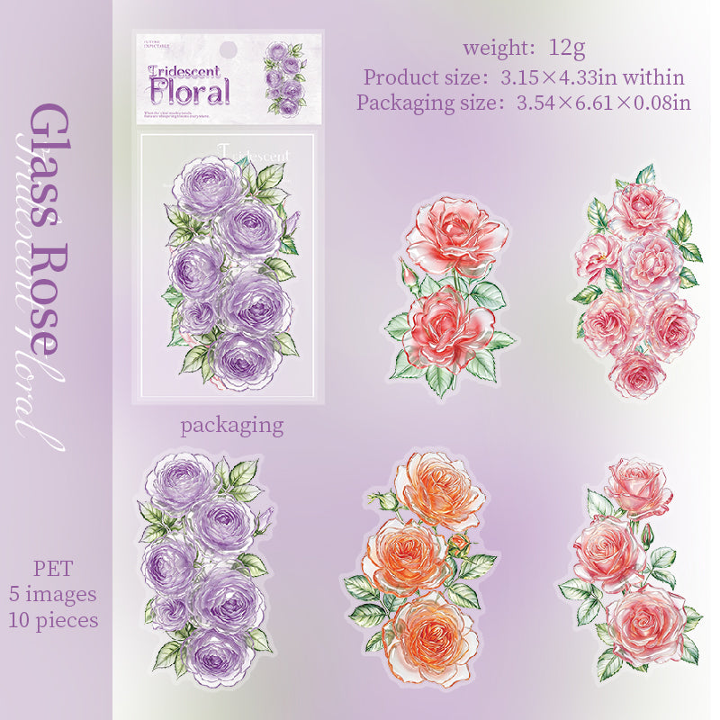 Iridescent Floral PET Stickers -10Pcs each pack