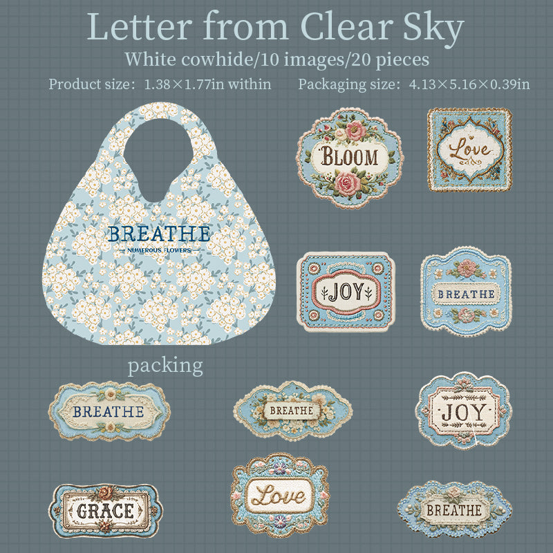 0914 Floral embroidery label Solid Sticker -20Pcs each pack