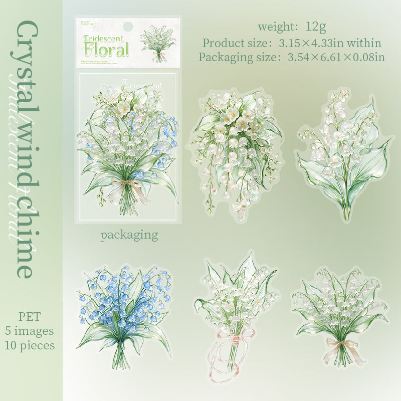 Iridescent Floral PET Stickers -10Pcs each pack