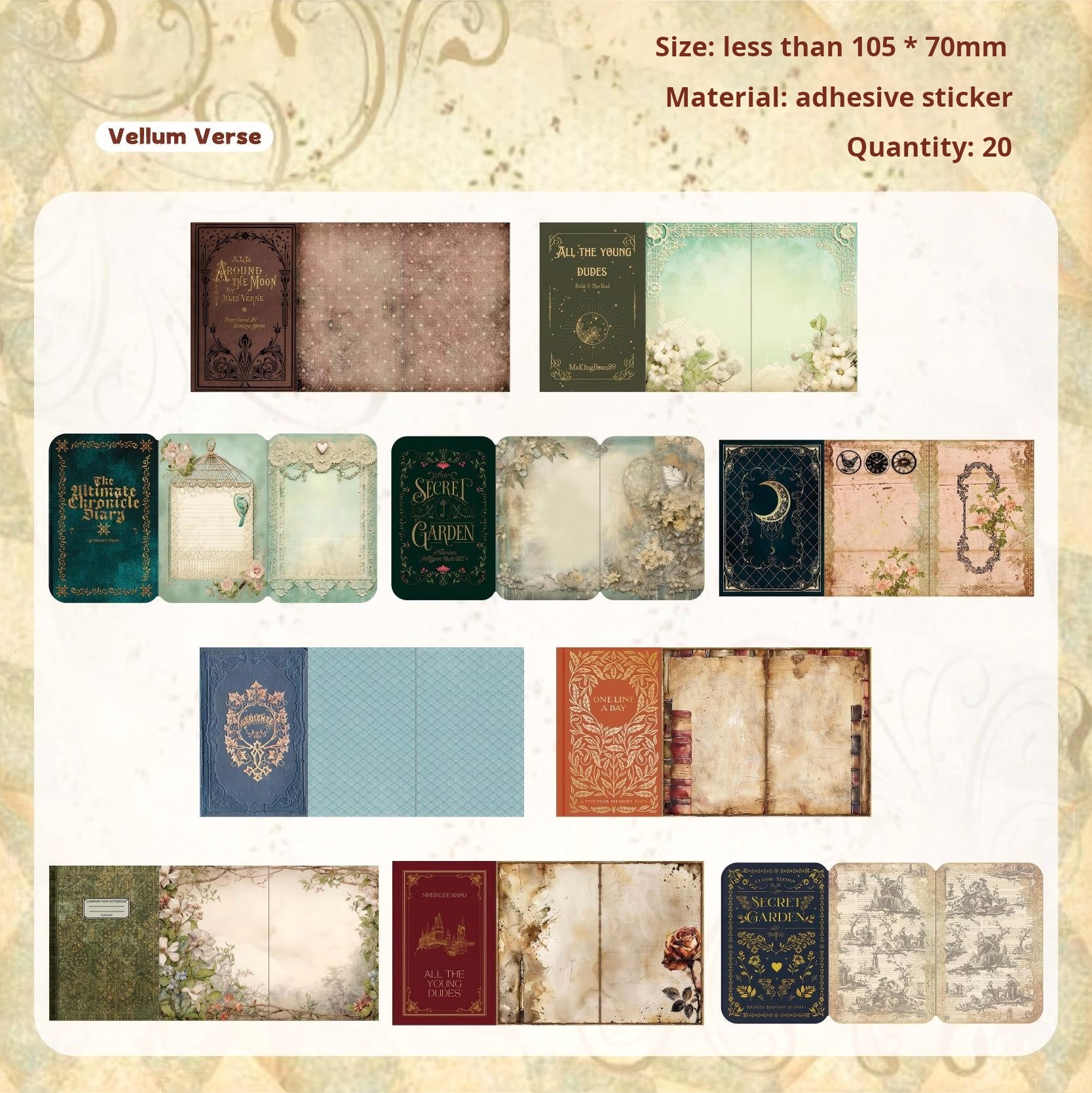 0926 Books Whispers collection Sticker -20Pcs each pack