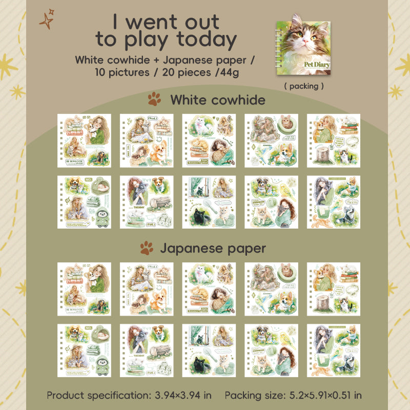 0809 Pet diary Washi & Solid Sticker Book -20Pcs each pack