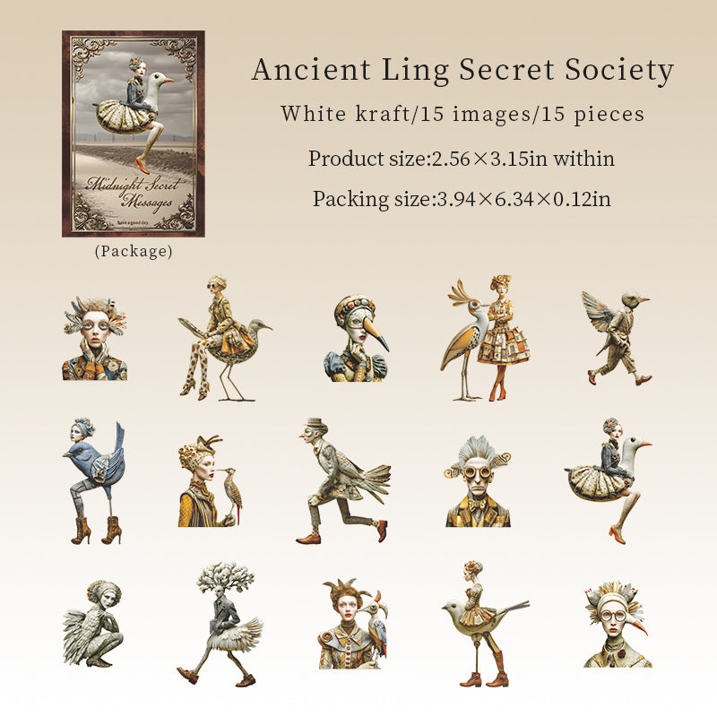 Midnight Secret Messages Vintage Character PET Stickers -15Pcs each pack