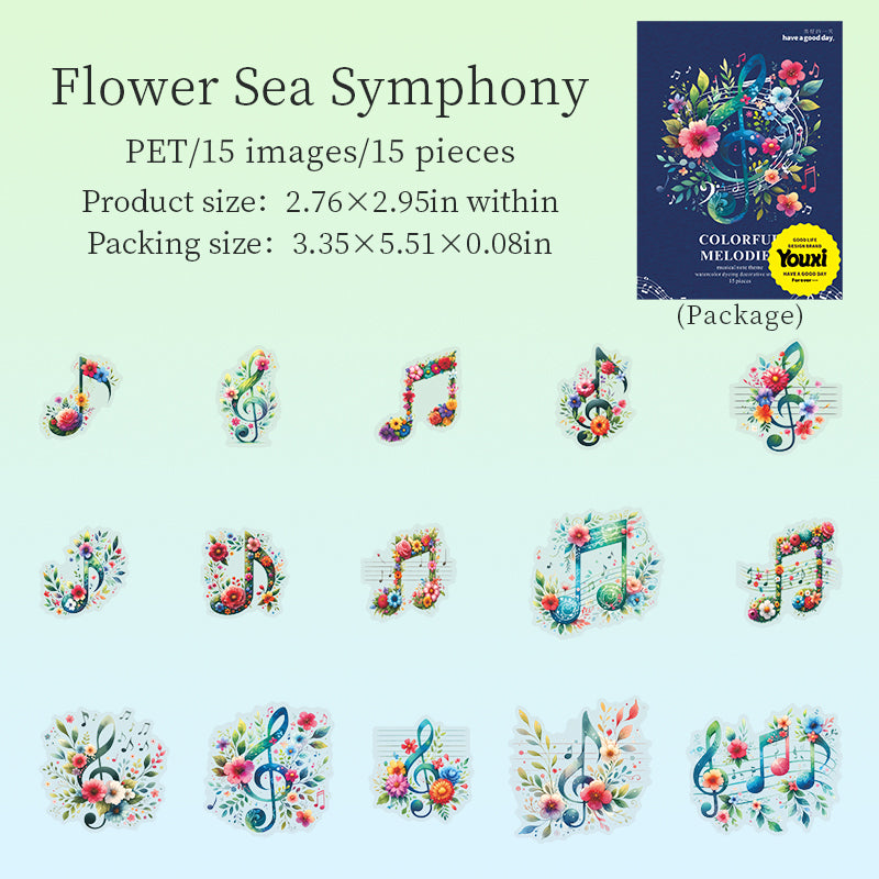 0623 Colorful melody PET Stickers -15Pcs each pack