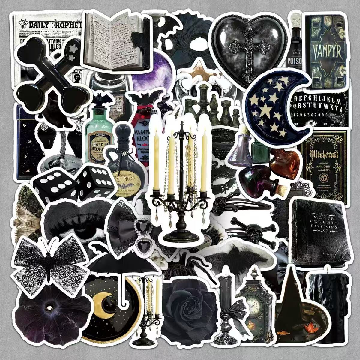 0609 50 Dark Witch Stickers solid with white border