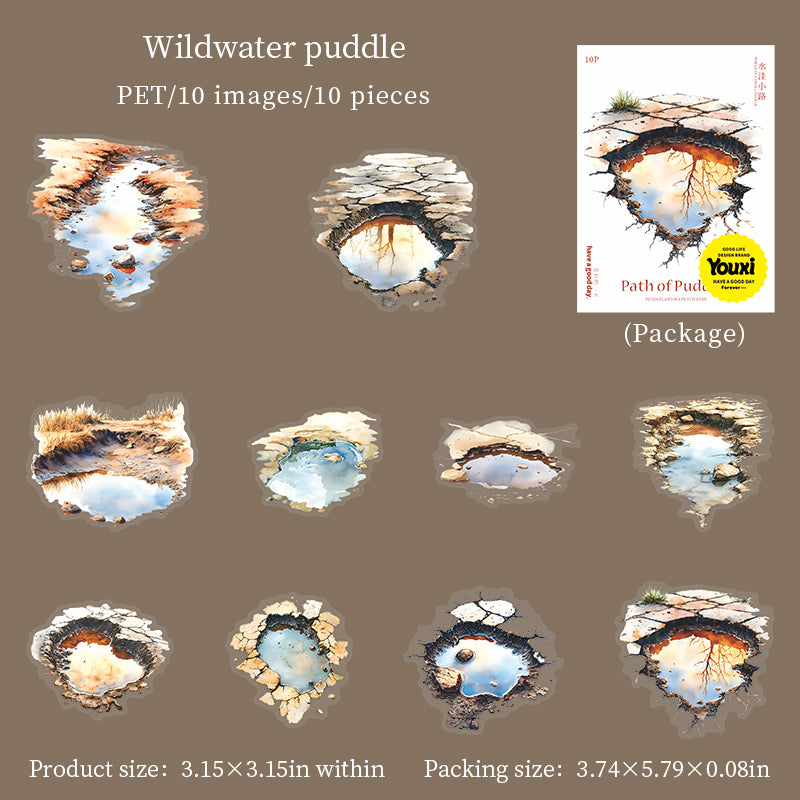 0807 Puddle path PET Sticker -10Pcs each pack