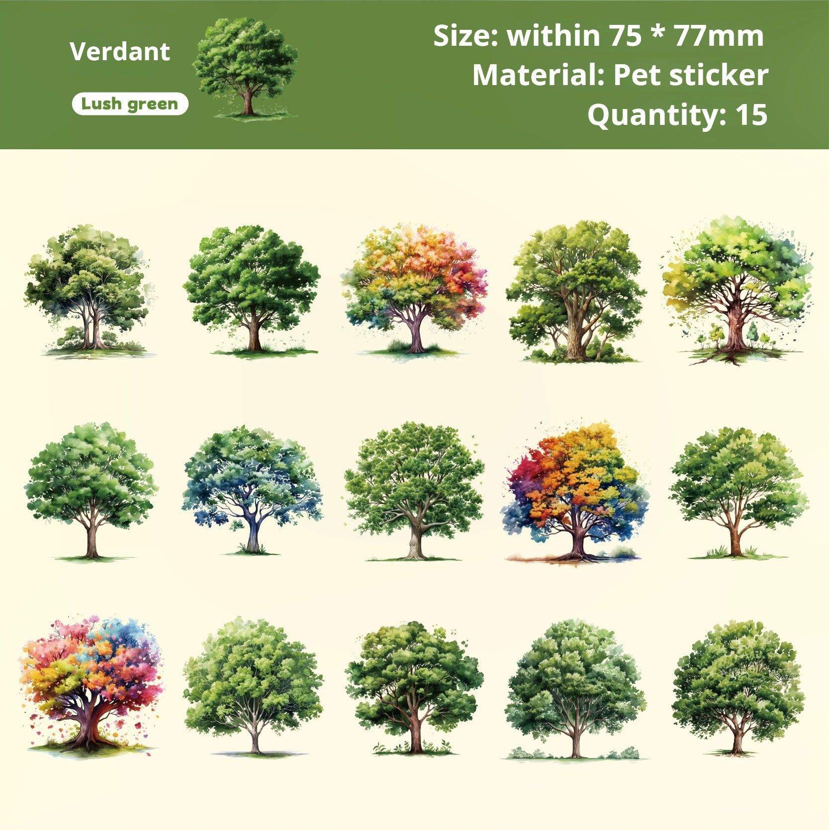 260110 Tree PET sticker -15Pcs each pack