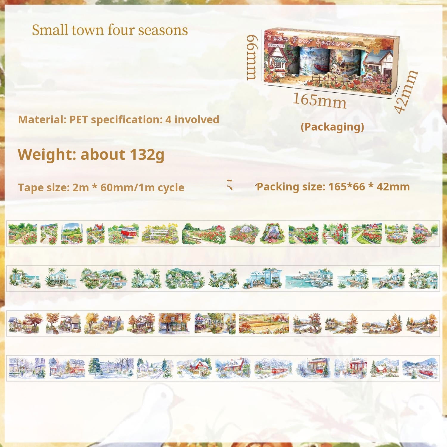 0913 Small town scenery PET Tape Set *pre-cut 4 rolls 6cm*2m