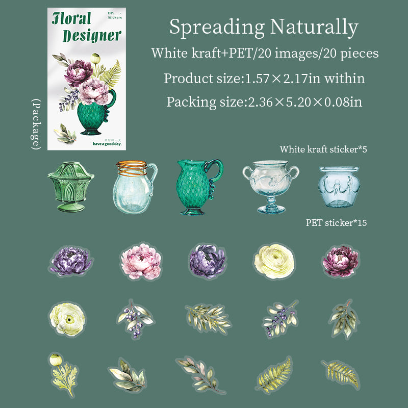 1112 Flowers PET & Solid sticker -20Pcs each pack