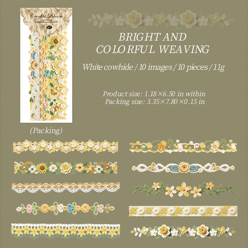 Crochet Floral Motifs Solid Stickers -10Pcs each pack