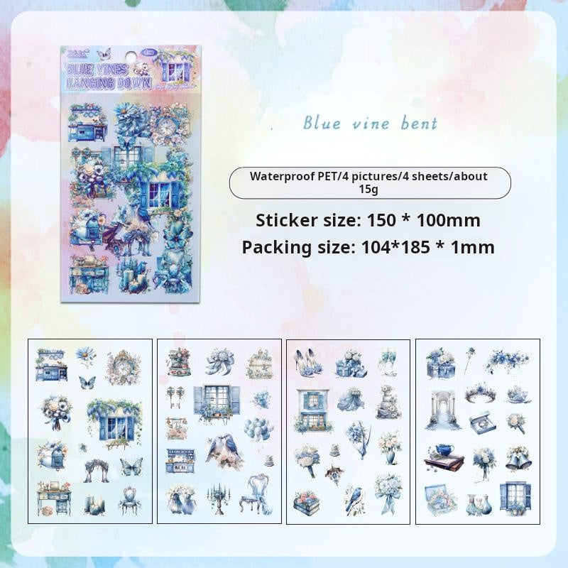 0619 Animal and plant precut PET Sticker -4Pcs each pack