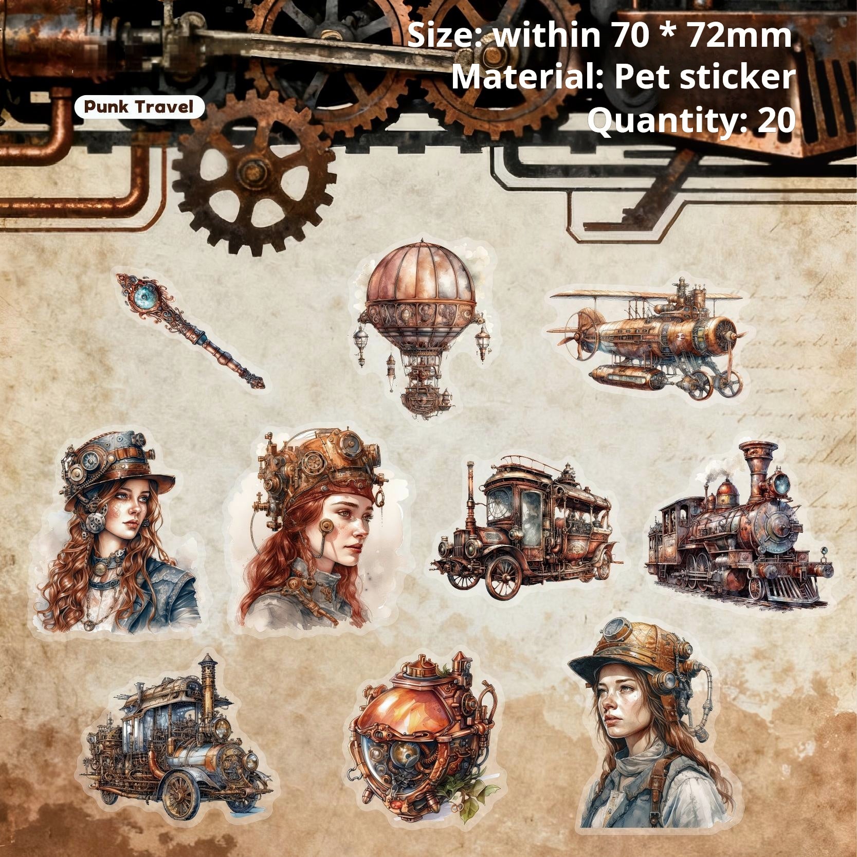 1112 Steampunk era PET sticker -20Pcs each pack