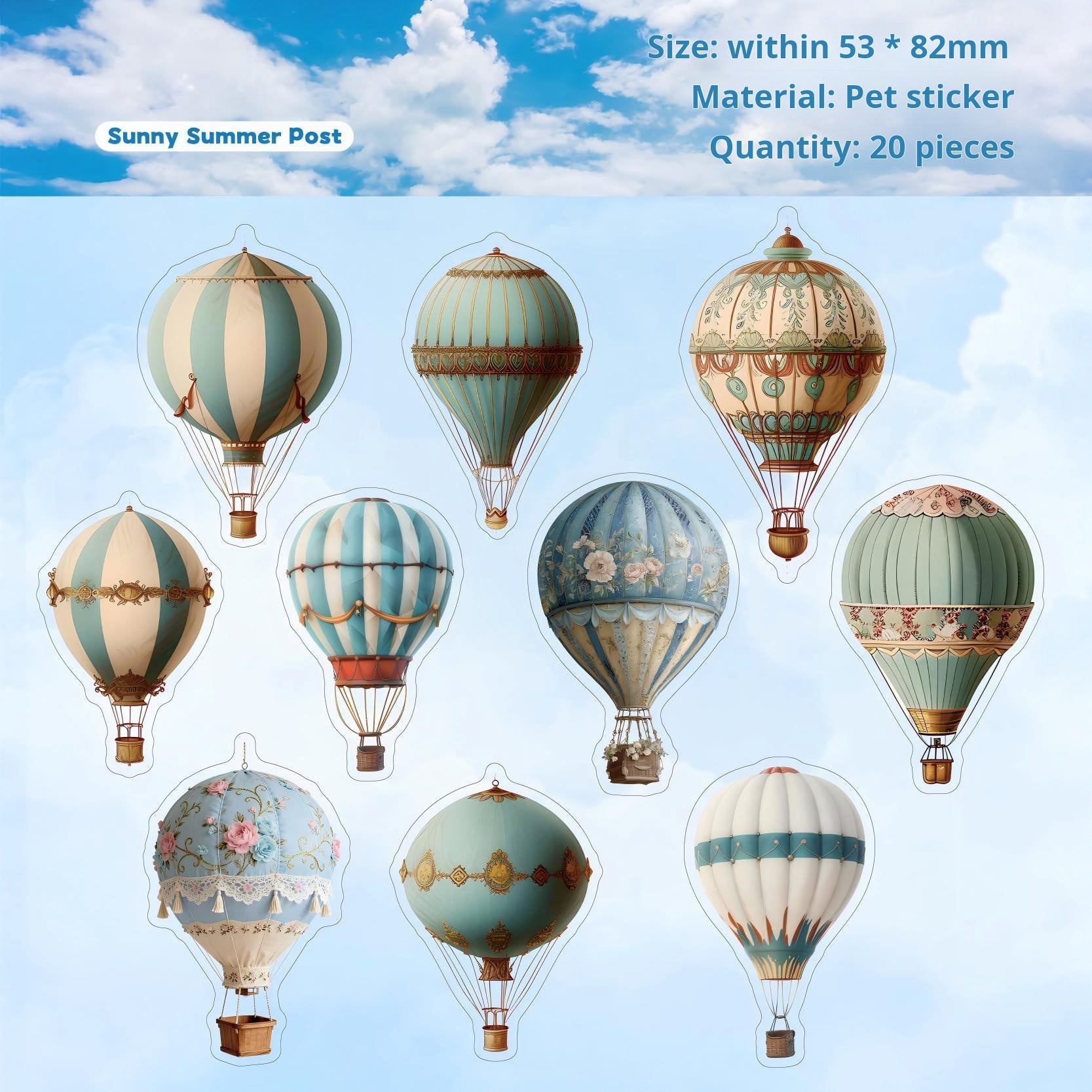 1126 Hot air balloon PET sticker -20Pcs each pack