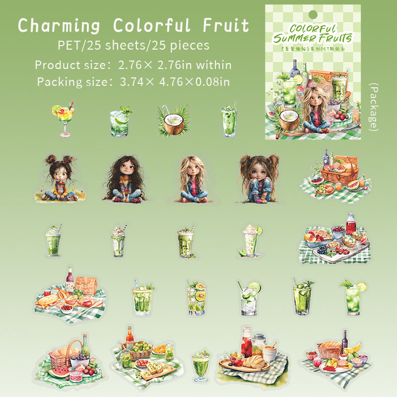0522 Colorful summer fruits PET Sticker -25Pcs each pack