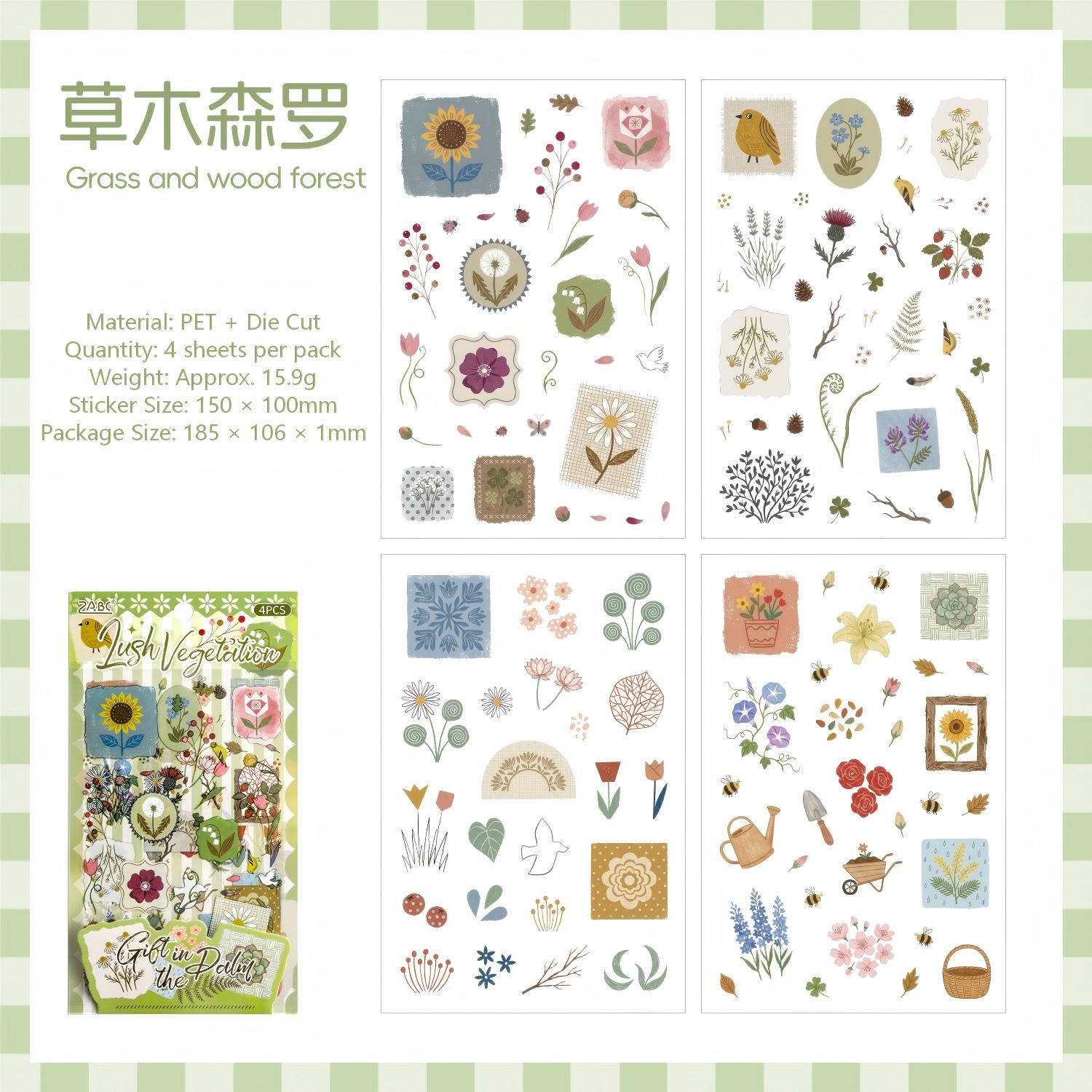 Vintage PET Die-cut Stickers -4Pcs each pack