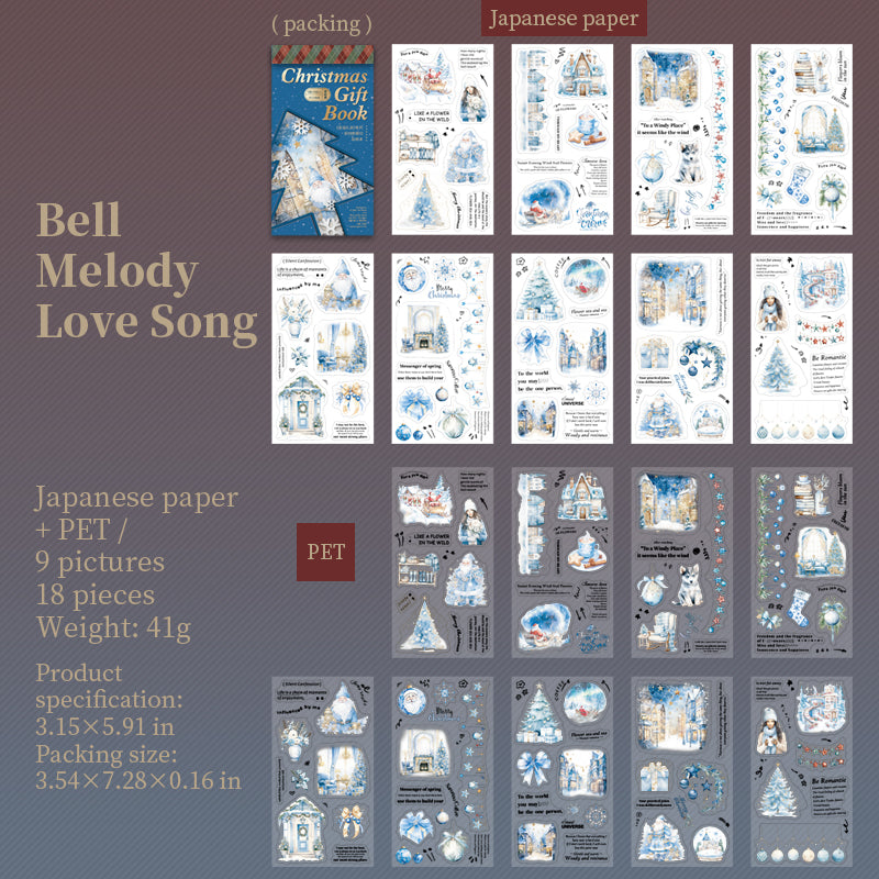 0720 Christmas gift book PET & Washi pre-cut Sticker Book -18Pcs each pack